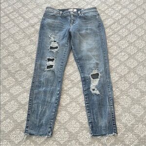 Guess Los Angeles Skinny Ankle Ripped Jeans with Fishnet Accents